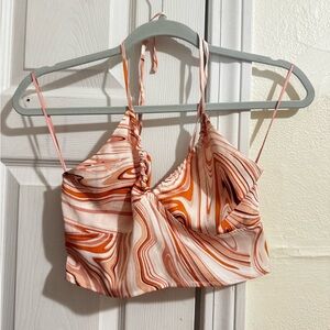 SHEIN Orange and White Asymmetrical Tie Front Crop Camisole